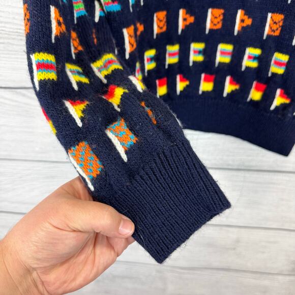 Tory Burch Women's Navy Colorful Flag Wool Blend Sweater Size XS - Picture 7 of 8